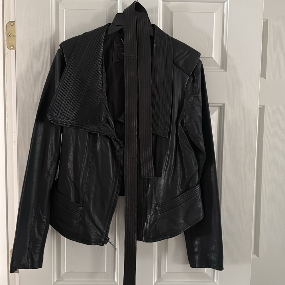 BCBGMaxAzria. Black leather moto jacket. Size L.